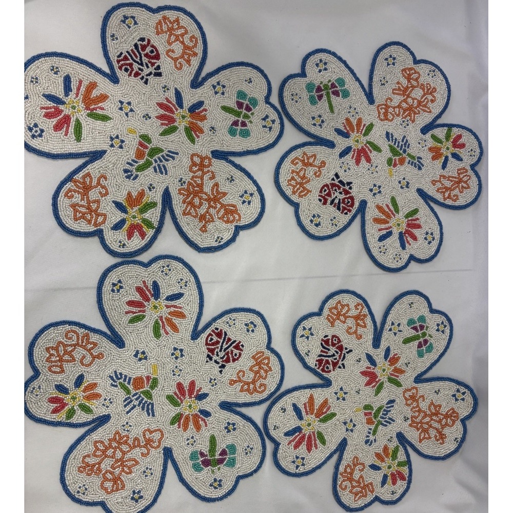 Temp-tation Seasonal Set Of 4 Hand Beaded Placemats Floral